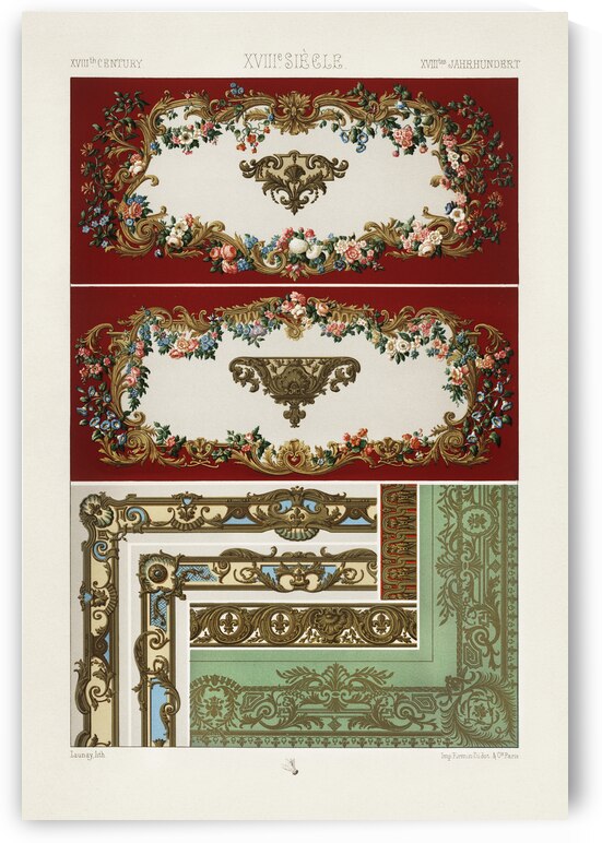 18th Century pattern. 1888 edition Lornement Polychrome by Albert Racine 1825–1893. by IStockHistory com
