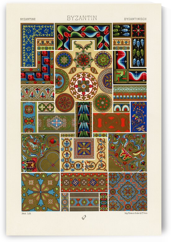 Byzantine pattern. 1888 edition Lornement Polychrome by Albert Racine 1825–1893. by IStockHistory com