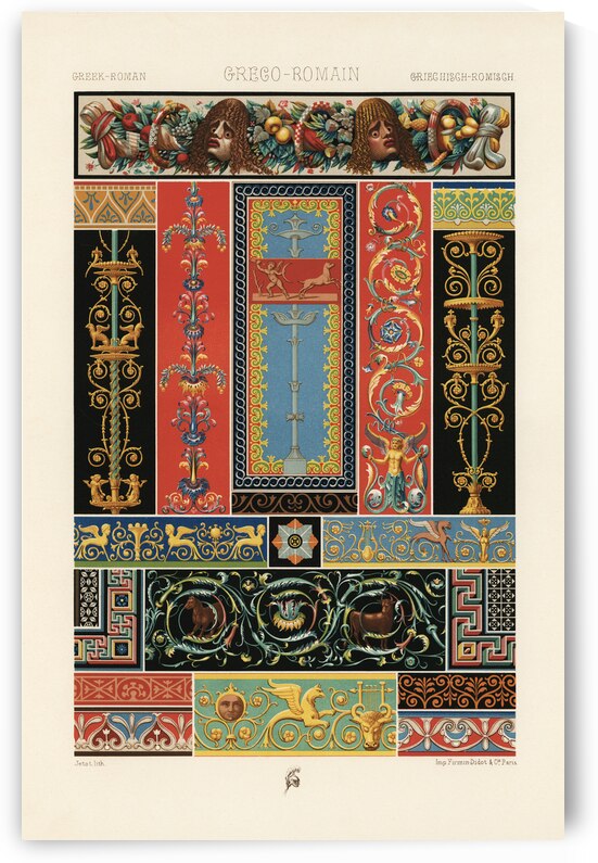 Greek-Roman pattern. 1888 edition Lornement Polychrome by Albert Racine 1825–1893. by IStockHistory com