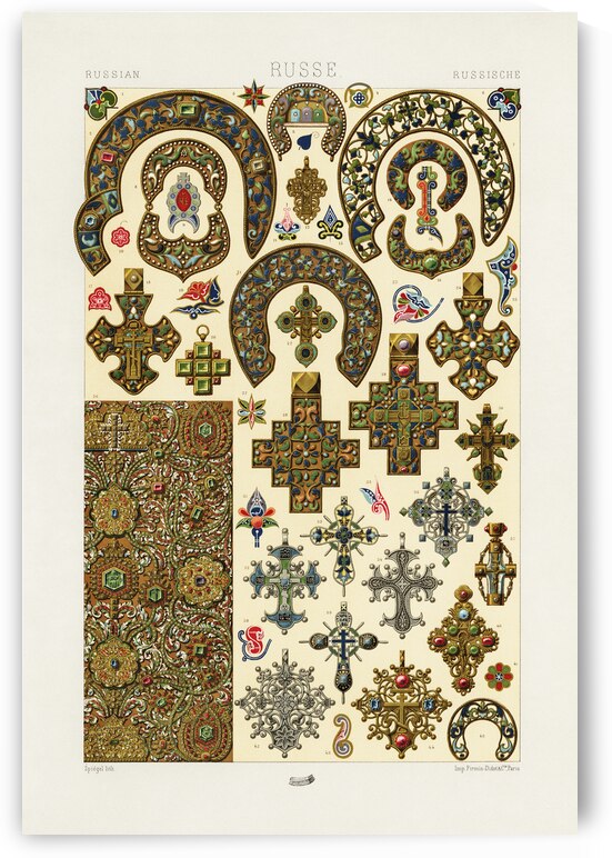 Russian pattern. 1888 edition Lornement Polychrome by Albert Racine 1825–1893. by IStockHistory com