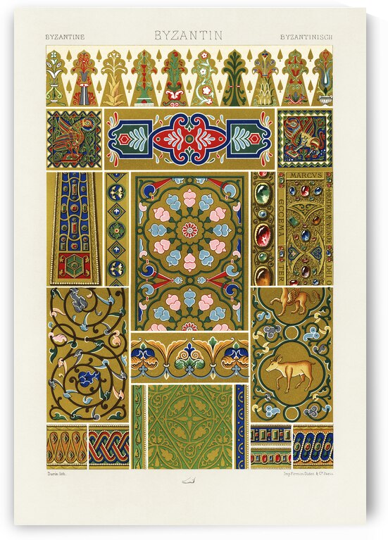 Byzantine pattern. 1888 edition Lornement Polychrome by Albert Racine 1825–1893. by IStockHistory com