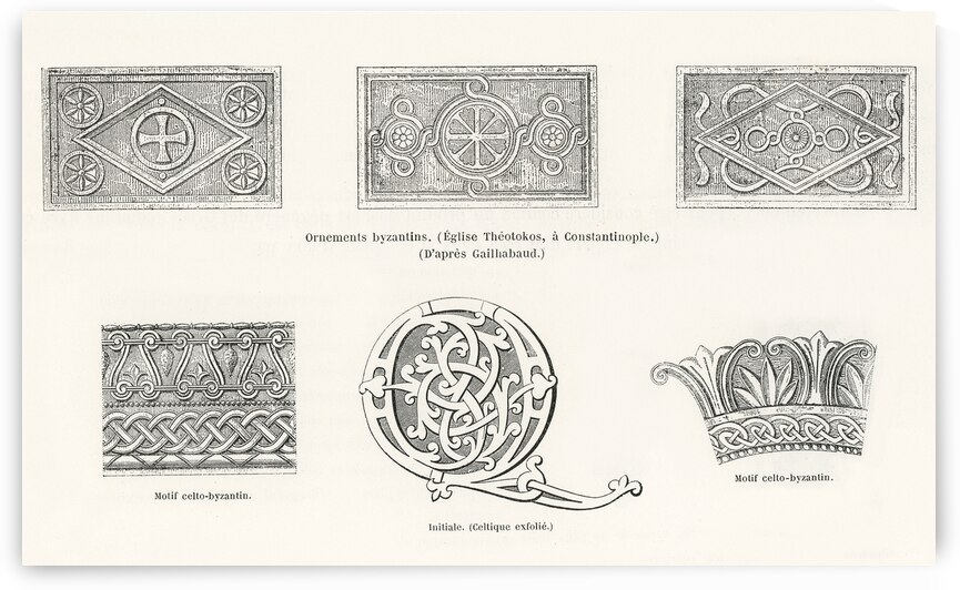 Byzantine pattern. 1888 edition Lornement Polychrome by Albert Racine 1825–1893. by IStockHistory com