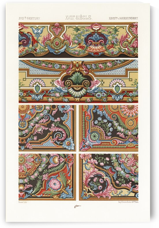 18th Century pattern. 1888 edition Lornement Polychrome by Albert Racine 1825–1893. by IStockHistory com