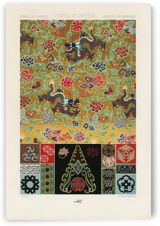Chinese and Japanese pattern. 1888 edition Lornement Polychrome by Albert Racine 1825–1893. by IStockHistory com