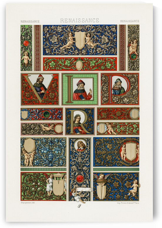 Renaissance pattern. 1888 edition Lornement Polychrome by Albert Racine 1825–1893. by IStockHistory com