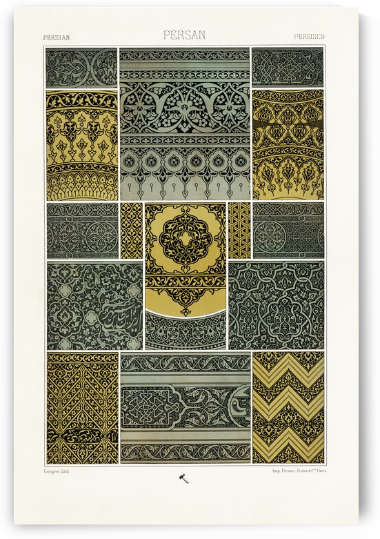 Persian pattern. 1888 edition Lornement Polychrome by Albert Racine 1825–1893. by IStockHistory com