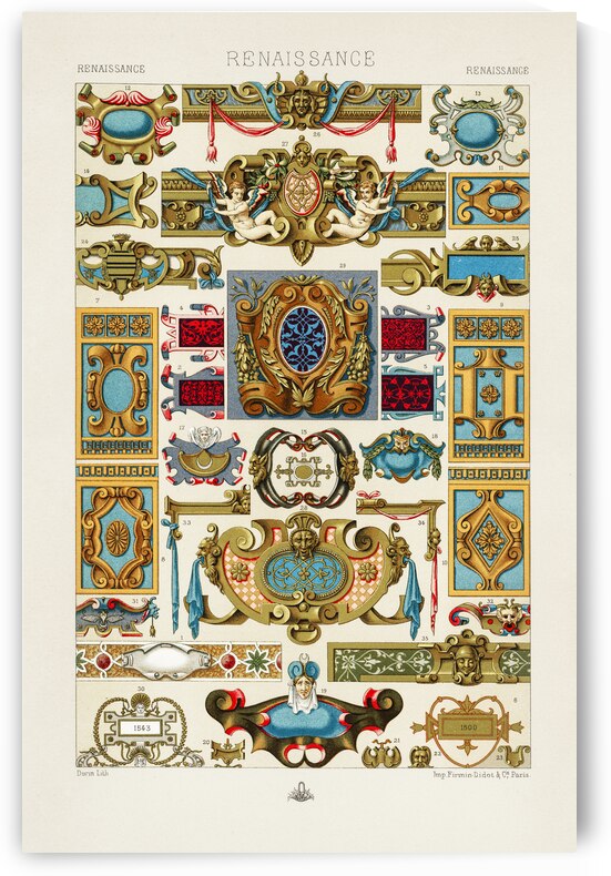 Renaissance pattern. 1888 edition Lornement Polychrome by Albert Racine 1825–1893. by IStockHistory com