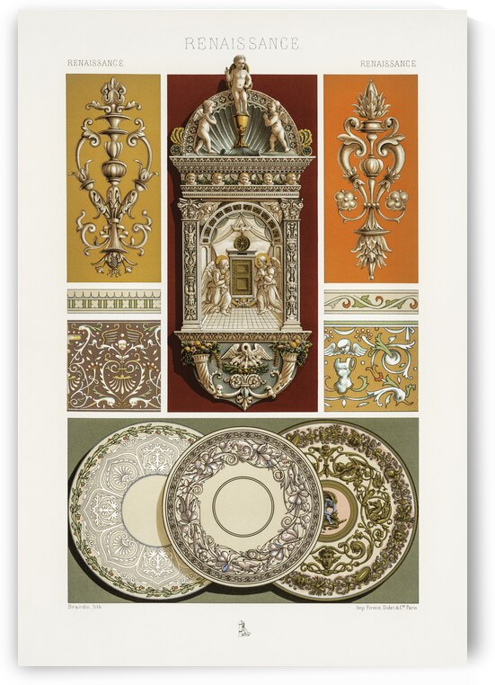 Renaissance pattern. 1888 edition Lornement Polychrome by Albert Racine 1825–1893. by IStockHistory com