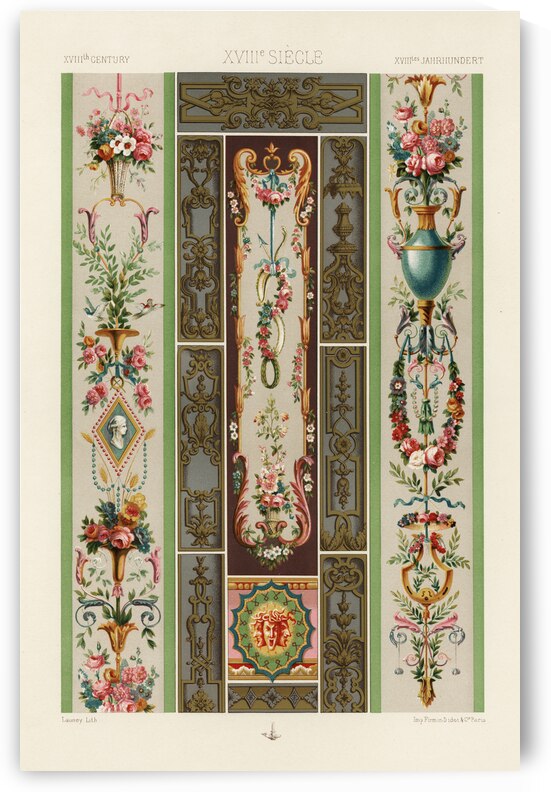 18th Century pattern. 1888 edition Lornement Polychrome by Albert Racine 1825–1893. by IStockHistory com