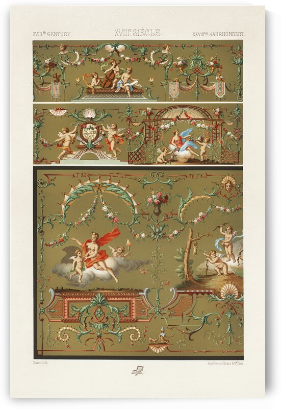 18th Century pattern. 1888 edition Lornement Polychrome by Albert Racine 1825–1893. by IStockHistory com