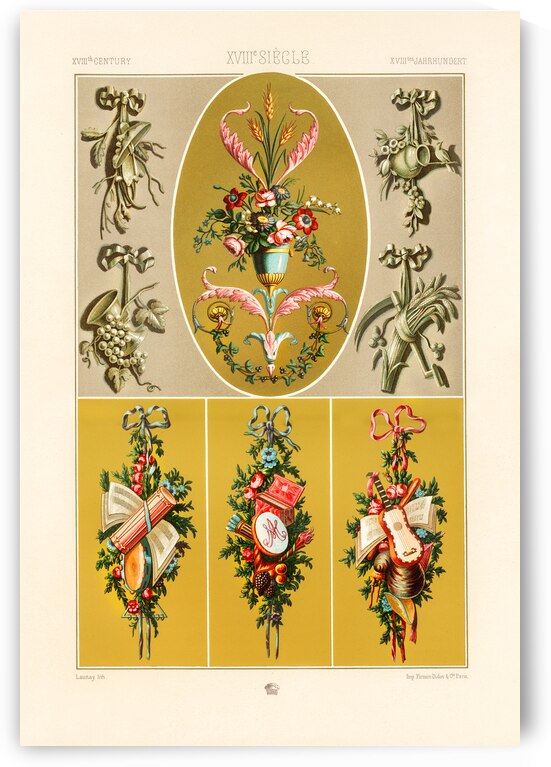 18th Century pattern. 1888 edition Lornement Polychrome by Albert Racine 1825–1893. by IStockHistory com