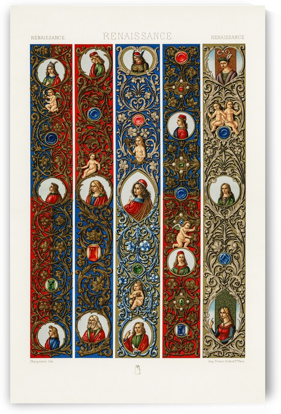 Renaissance pattern. 1888 edition Lornement Polychrome by Albert Racine 1825–1893. by IStockHistory com