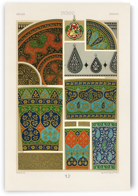 Indian pattern. 1888 edition Lornement Polychrome by Albert Racine 1825–1893. by IStockHistory com