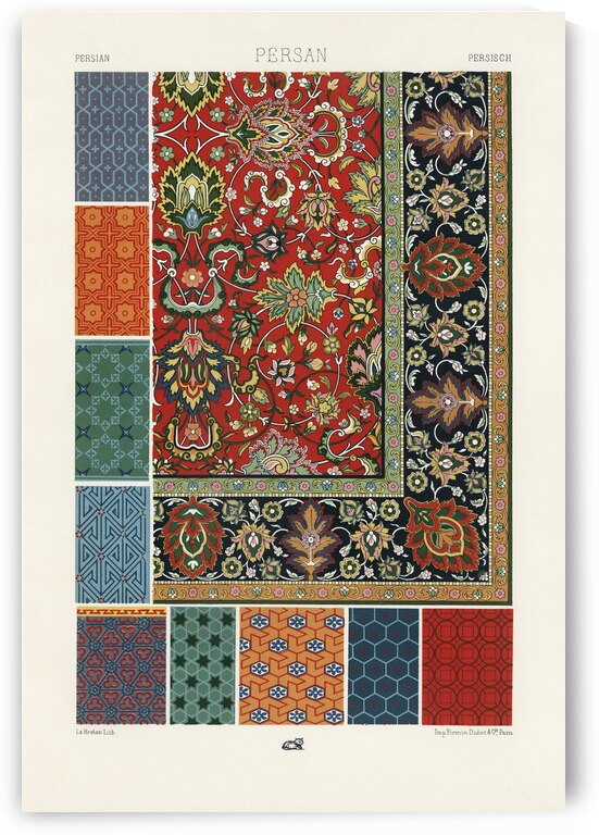 Persian pattern. 1888 edition Lornement Polychrome by Albert Racine 1825–1893. by IStockHistory com