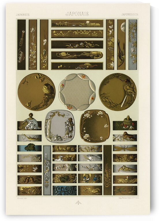 Japanese pattern. 1888 edition Lornement Polychrome by Albert Racine 1825–1893. by IStockHistory com
