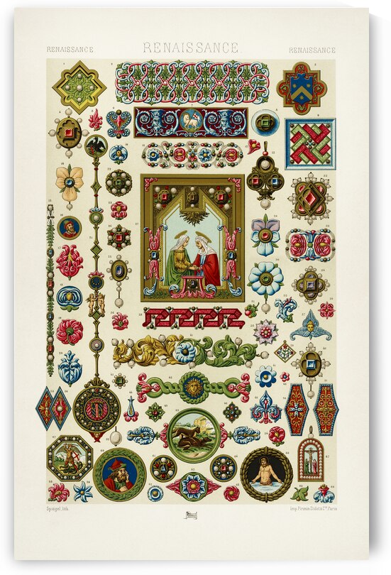 Renaissance pattern. 1888 edition Lornement Polychrome by Albert Racine 1825–1893. by IStockHistory com