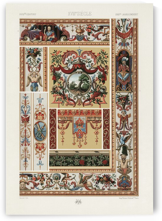 18th Century pattern. 1888 edition Lornement Polychrome by Albert Racine 1825–1893. by IStockHistory com