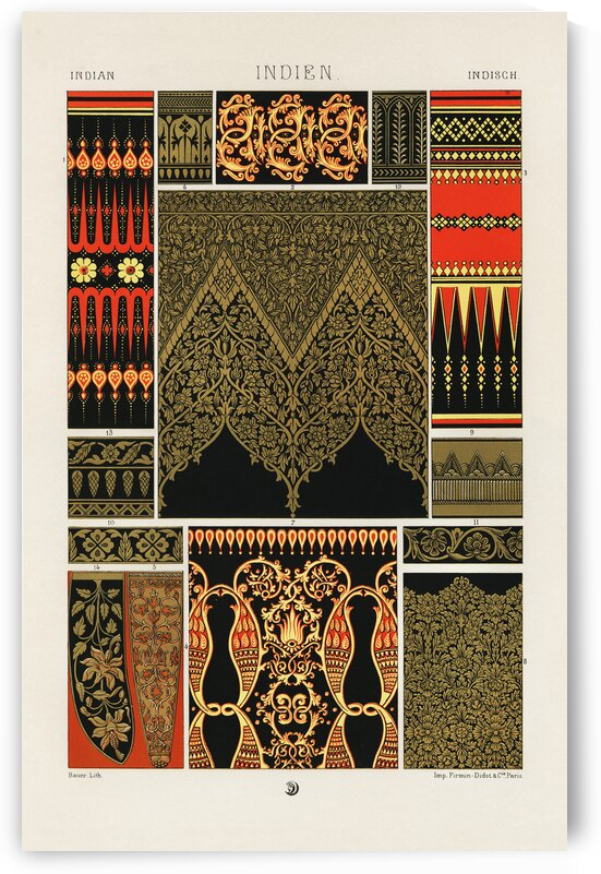 Indian pattern. 1888 edition Lornement Polychrome by Albert Racine 1825–1893. by IStockHistory com