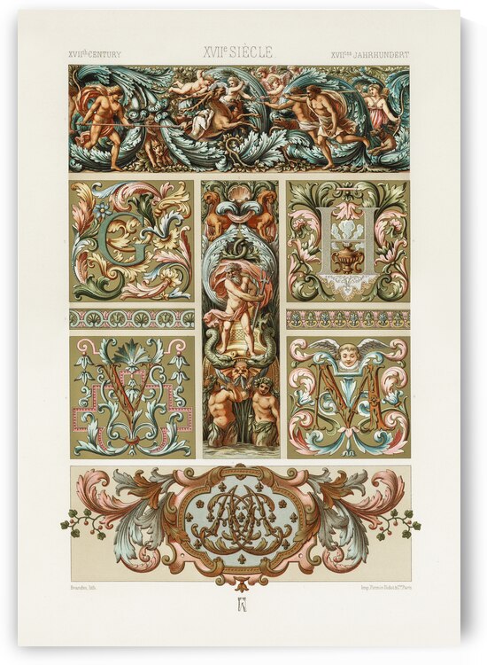 17th Century pattern. 1888 edition Lornement Polychrome by Albert Racine 1825–1893. by IStockHistory com