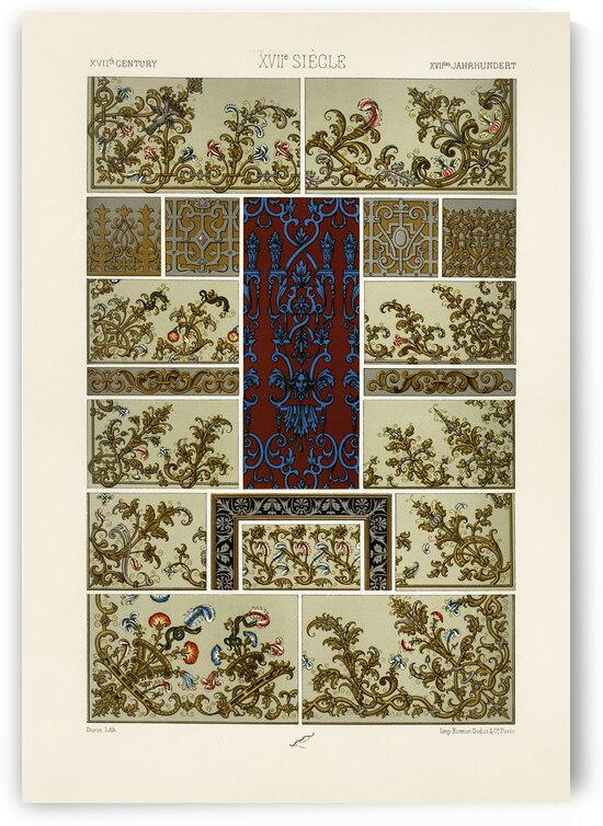 17th Century pattern. 1888 edition Lornement Polychrome by Albert Racine 1825–1893. by IStockHistory com
