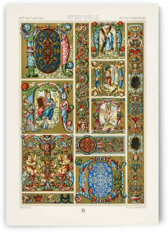 16th and 17th Century pattern. 1888 edition Lornement Polychrome by Albert Racine 1825–1893. by IStockHistory com