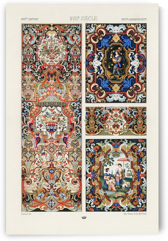 17th Century pattern. 1888 edition Lornement Polychrome by Albert Racine 1825–1893. by IStockHistory com