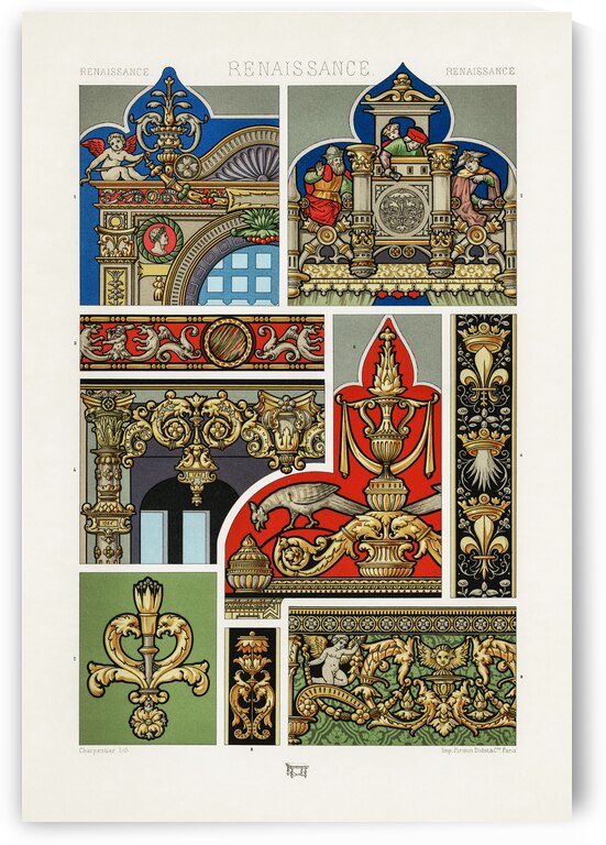 Renaissance pattern. 1888 edition Lornement Polychrome by Albert Racine 1825–1893. by IStockHistory com