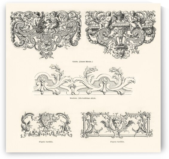 18th century ornamental designs. 1888 edition Lornement Polychrome by Albert Racine 1825–1893. by IStockHistory com
