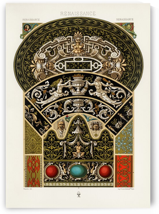 Renaissance pattern. 1888 edition Lornement Polychrome by Albert Racine 1825–1893. by IStockHistory com