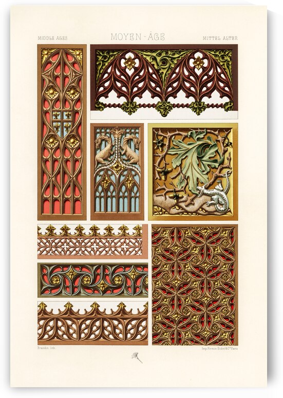 Middle-Ages pattern. 1888 edition Lornement Polychrome by Albert Racine 1825–1893. by IStockHistory com