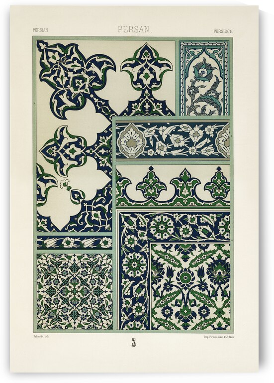 Persian pattern. 1888 edition Lornement Polychrome by Albert Racine 1825–1893. by IStockHistory com