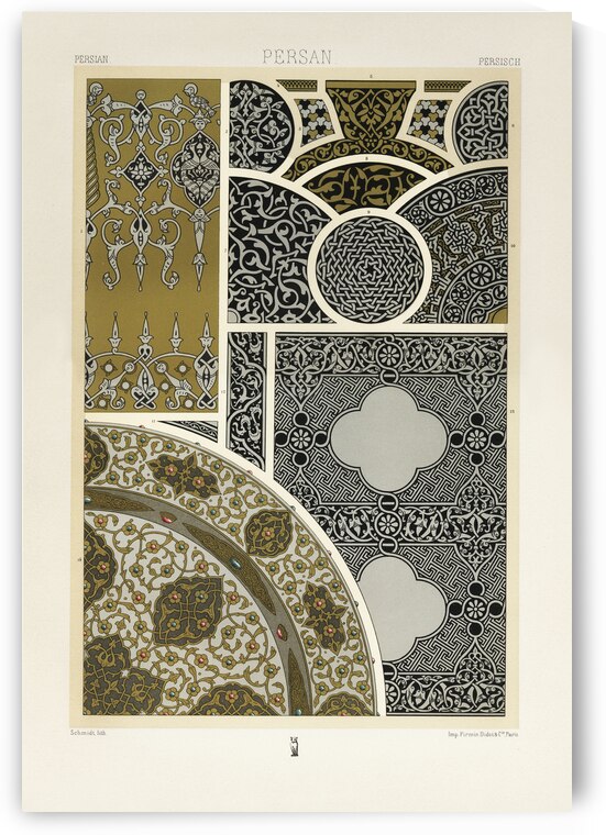 Persian pattern. 1888 edition Lornement Polychrome by Albert Racine 1825–1893. by IStockHistory com