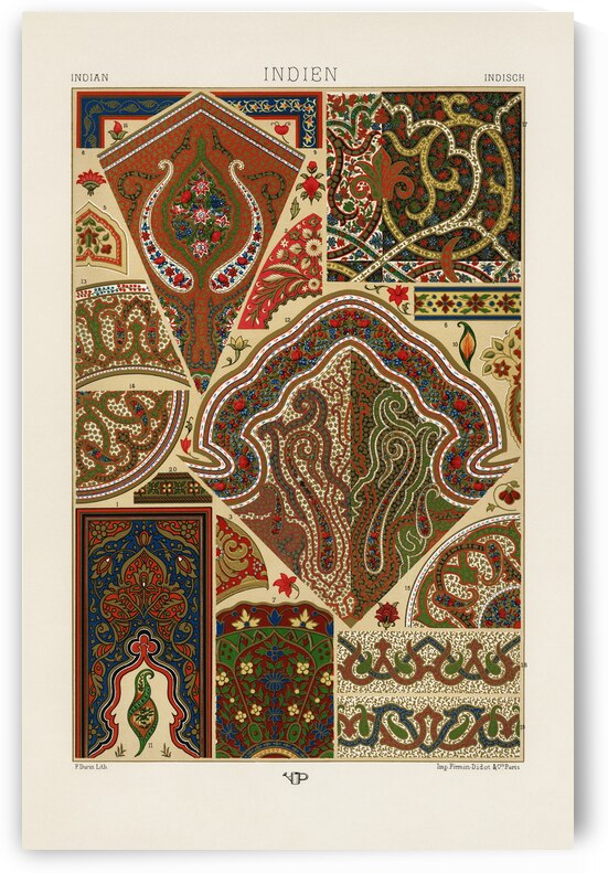 Indian pattern. 1888 edition Lornement Polychrome by Albert Racine 1825–1893. by IStockHistory com