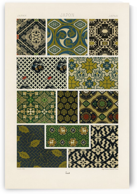 Japan pattern. 1888 edition Lornement Polychrome by Albert Racine 1825–1893. by IStockHistory com