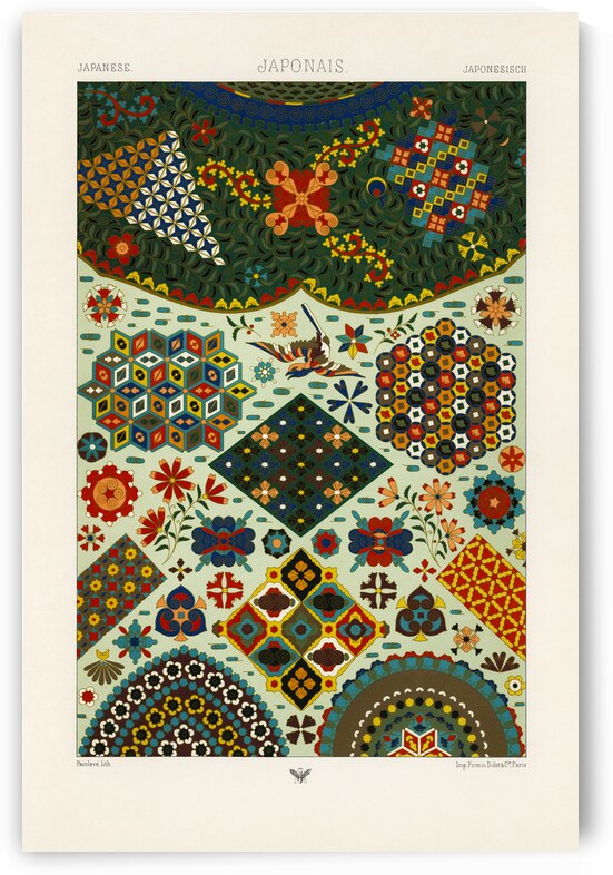 Japanese pattern. 1888 edition Lornement Polychrome by Albert Racine 1825–1893. by IStockHistory com