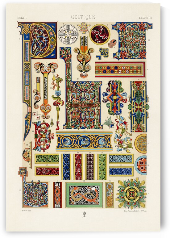 Celtic pattern. 1888 edition Lornement Polychrome by Albert Racine 1825–1893. by IStockHistory com