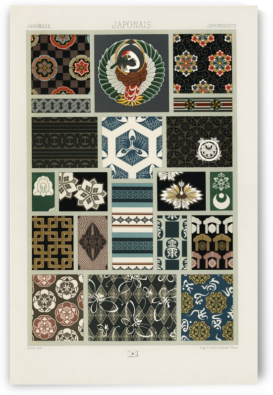 Japanese pattern. 1888 edition Lornement Polychrome by Albert Racine 1825–1893. by IStockHistory com