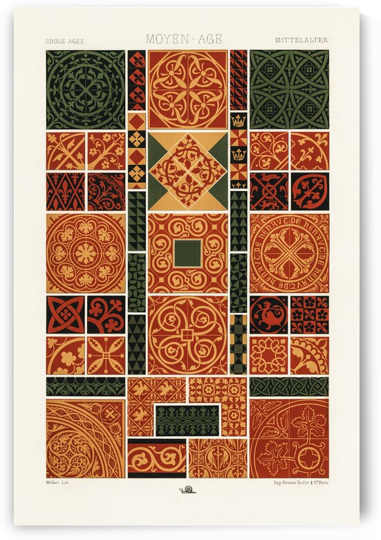 Middle-Ages pattern. 1888 edition Lornement Polychrome by Albert Racine 1825–1893. by IStockHistory com