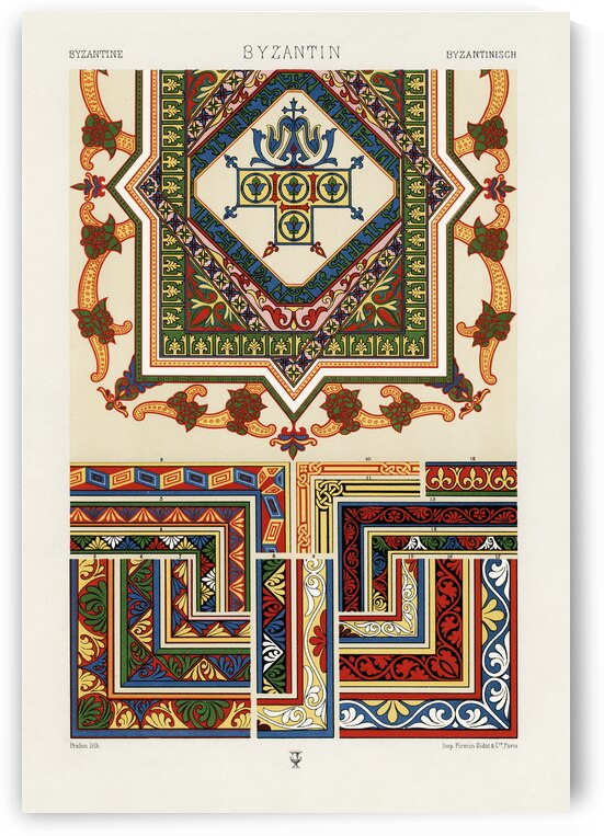 Byzantine pattern. 1888 edition Lornement Polychrome by Albert Racine 1825–1893. by IStockHistory com