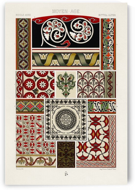 Middle-Ages pattern. 1888 edition Lornement Polychrome by Albert Racine 1825–1893. by IStockHistory com
