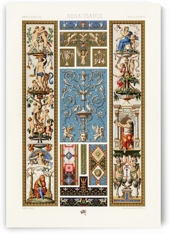 Renaissance pattern. 1888 edition Lornement Polychrome by Albert Racine 1825–1893. by IStockHistory com