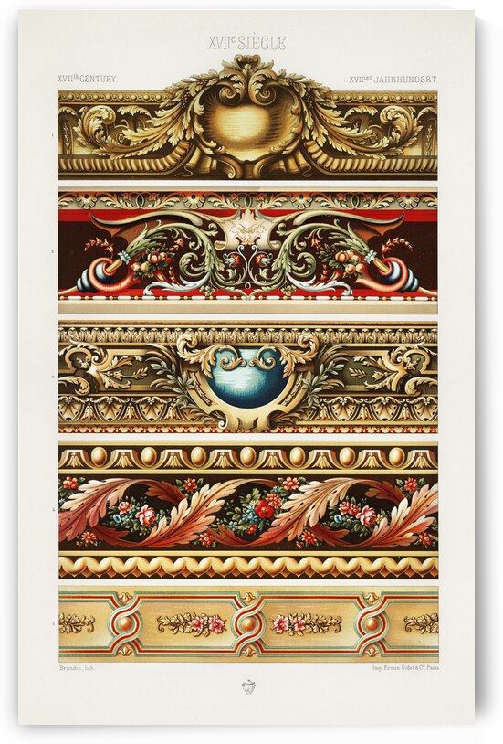 17th Century pattern. 1888 edition Lornement Polychrome by Albert Racine 1825–1893. by IStockHistory com