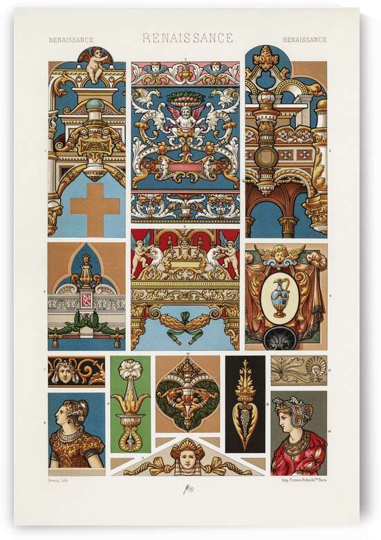 Renaissance pattern. 1888 edition Lornement Polychrome by Albert Racine 1825–1893. by IStockHistory com
