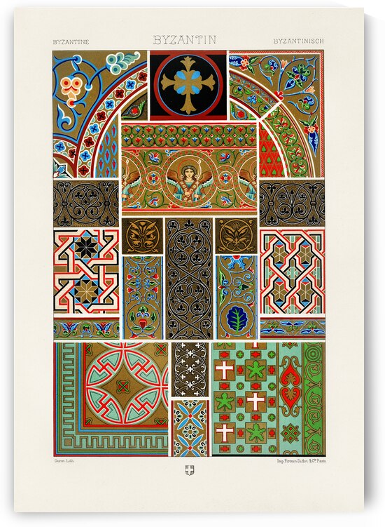 Byzantine pattern. 1888 edition Lornement Polychrome by Albert Racine 1825–1893. by IStockHistory com