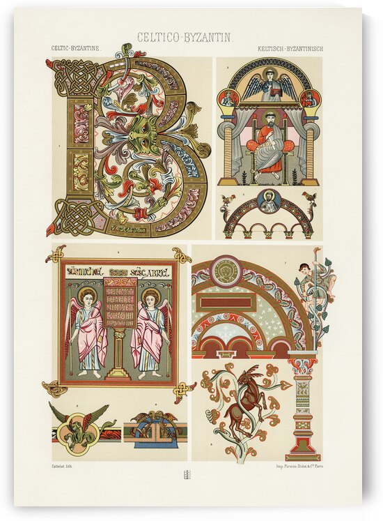 Celtic-Byzantine pattern. 1888 edition Lornement Polychrome by Albert Racine 1825–1893. by IStockHistory com