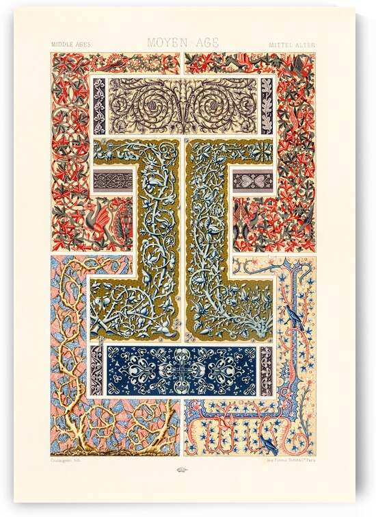 Middle-Ages pattern. 1888 edition Lornement Polychrome by Albert Racine 1825–1893. by IStockHistory com