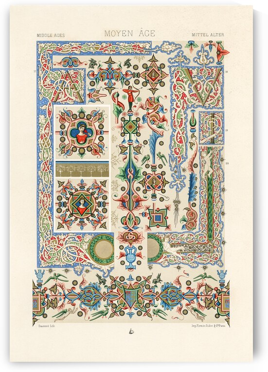 Middle-Ages pattern. 1888 edition Lornement Polychrome by Albert Racine 1825–1893. by IStockHistory com