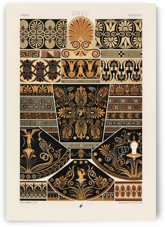 Greek pattern. 1888 edition Lornement Polychrome by Albert Racine 1825–1893. by IStockHistory com