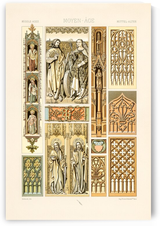Middle-Ages pattern. 1888 edition Lornement Polychrome by Albert Racine 1825–1893. by IStockHistory com
