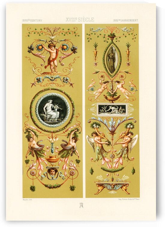 18th Century pattern.  1888 edition Lornement Polychrome by Albert Racine 1825–1893. by IStockHistory com